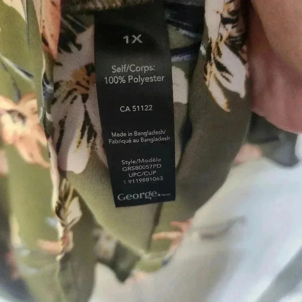 George Plus Size Olive Floral Cold Shoulder Top | Flowy Ruffle | 1X - Picture 10 of 11